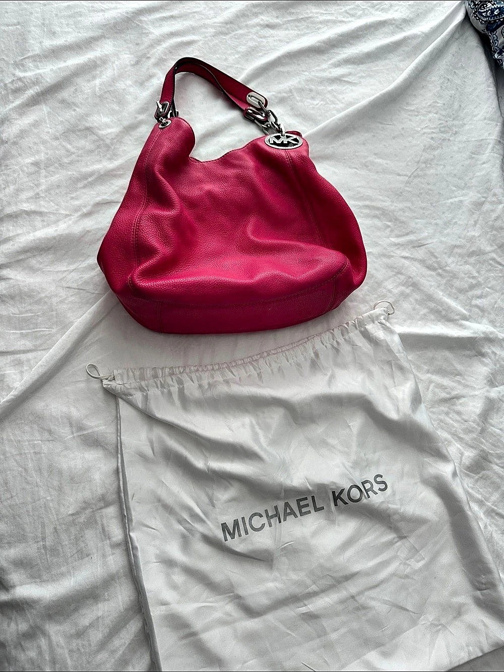 Michael Kors Hamilton Legacy Large Pebbled Leather Satchel / Hobo Bag Pink Hobo